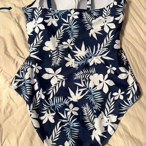 Navy and White Floral Kids Swimsuit